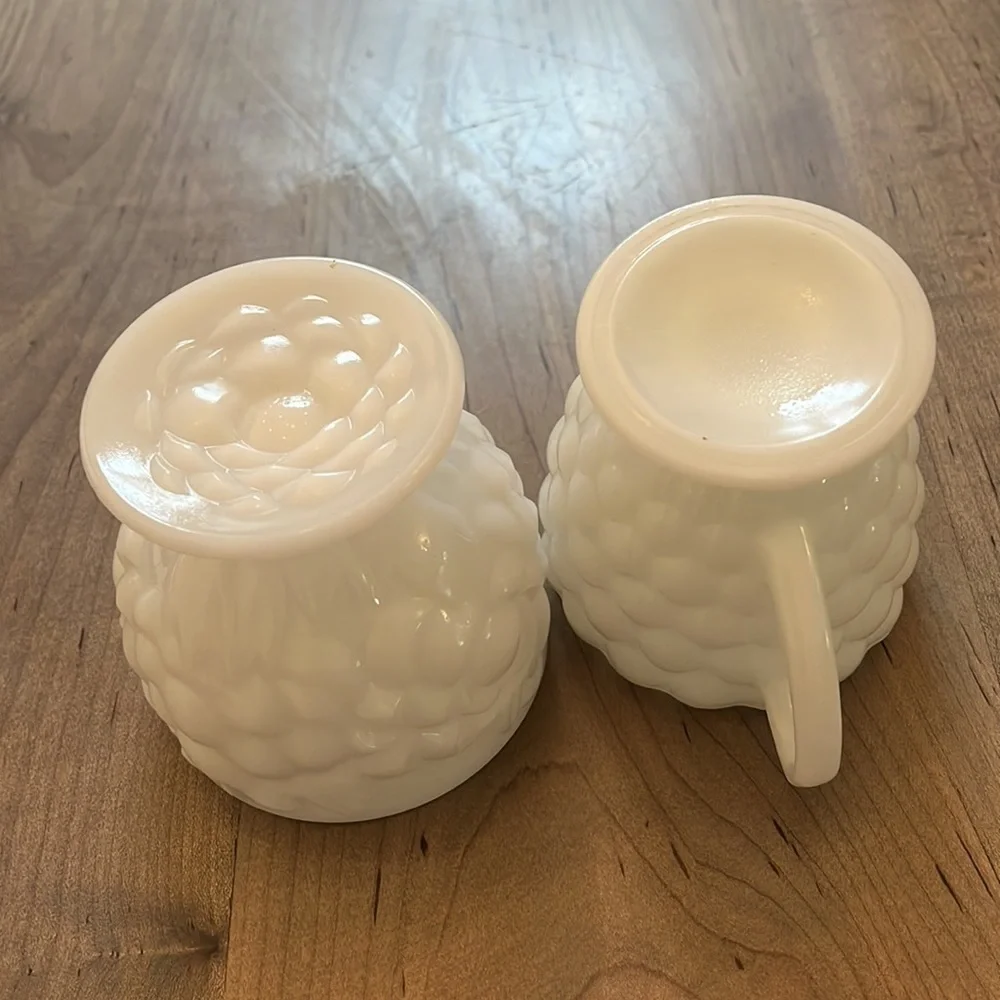 Vintage Creamer and Sugar Bowl Set White Bubble Milk Glass Fire King - Picture 3 of 5